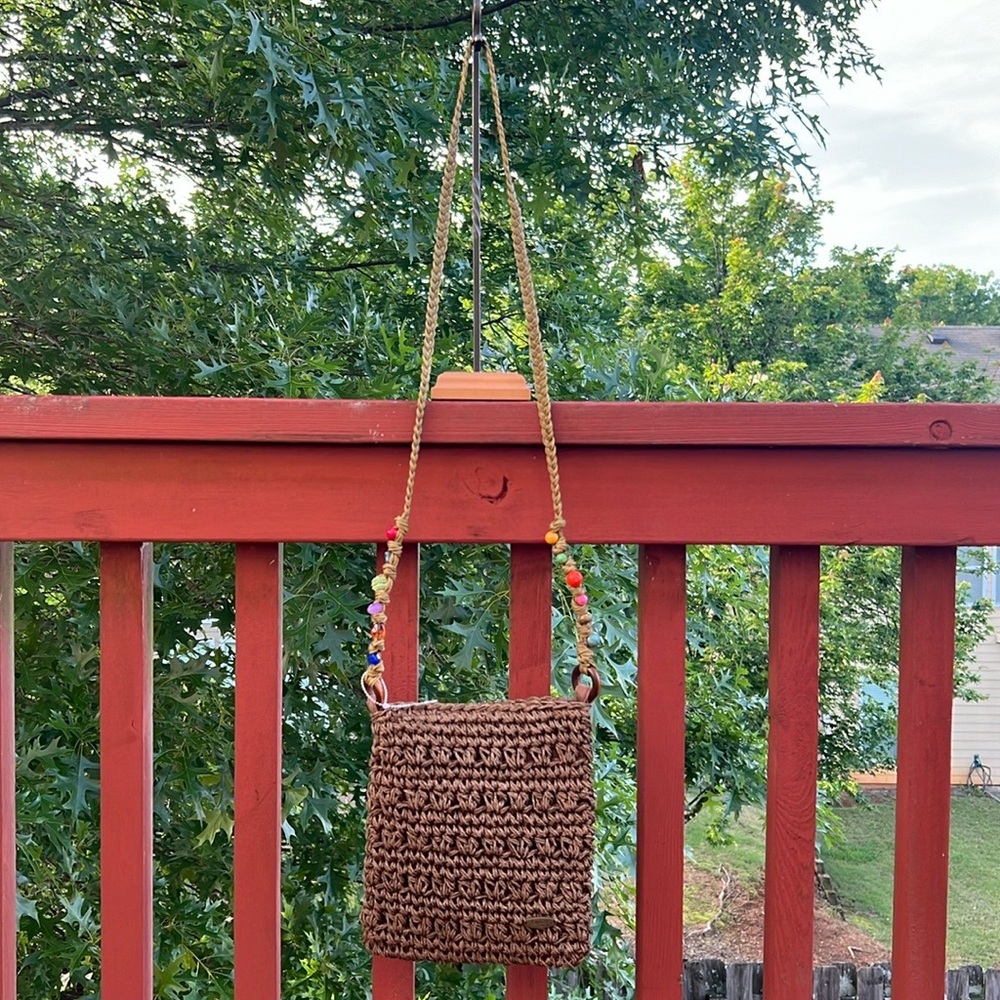 New Cappelli Straworld Brown Woven Beaded Boho Crossbody Bag - Picture 9 of 9